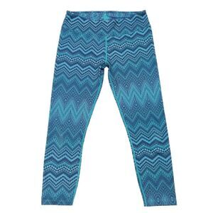 Prana Roxanne Crop Leggings Womens Medium Blue Zig Zag Print Athletic Gym Yoga